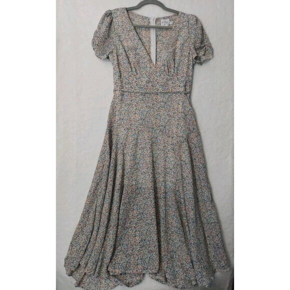 Princess Polly Dresses & Skirts - Women's Polly Blue Floral Sheer Midi Dress Short Sleeve Size 6 Summer Casual